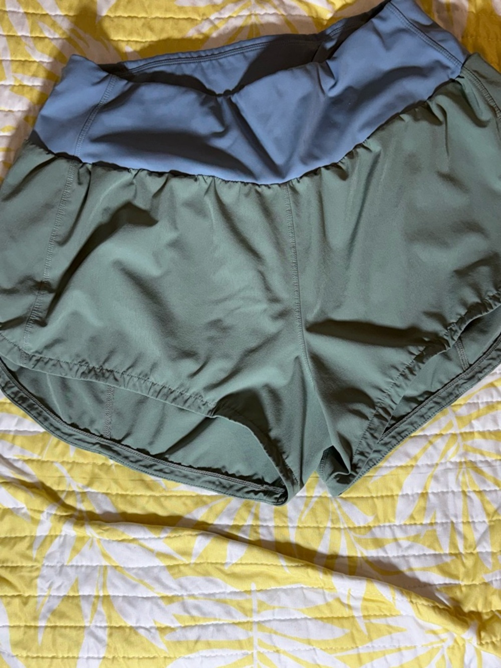 lululemon athletica Olive Green Shorts with Blue Waistband